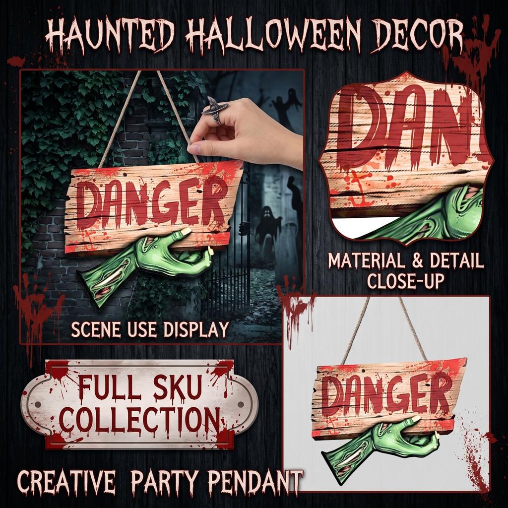 Wooden Halloween Hanging Sign for Party House Garden Yard Decoration