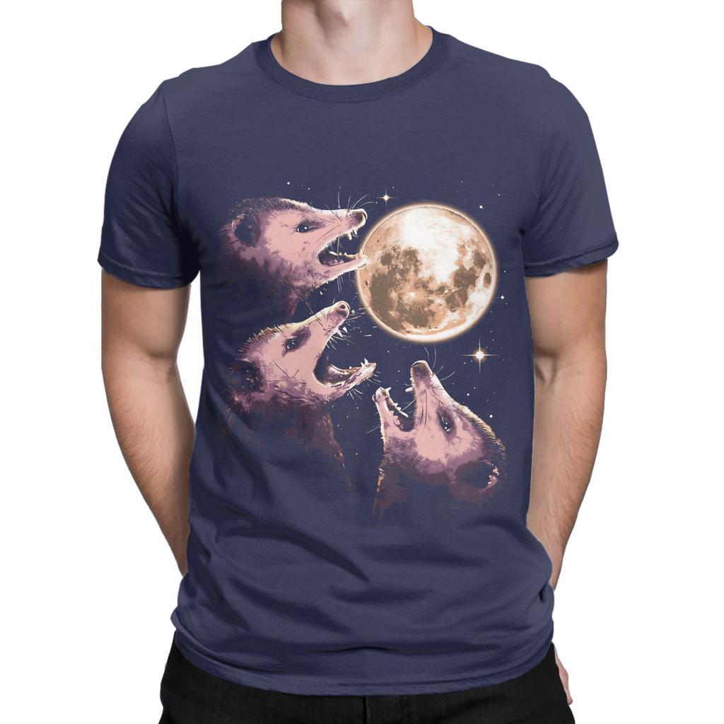 Three Opossums Howling at the Moon Funny Possum 3 Funny 100 Cotton TShirt Possum Tops Tees For Unisex