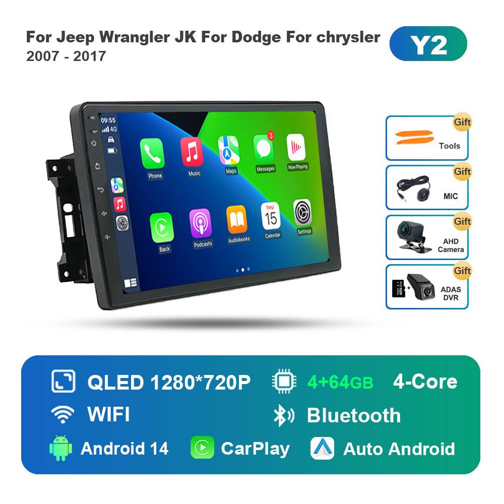 for Jeep Wrangler JK For Dodge For chrysler 2007 - 2017 Car Radio Multimedia Player Android 14 BT 4G DSP Stereo WiFi Auto Tools