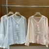 1116 Summer New Women's Crew Neck Japanese Ramie Shirt Loose Shirt Top Cardigan Art Ramie Lace