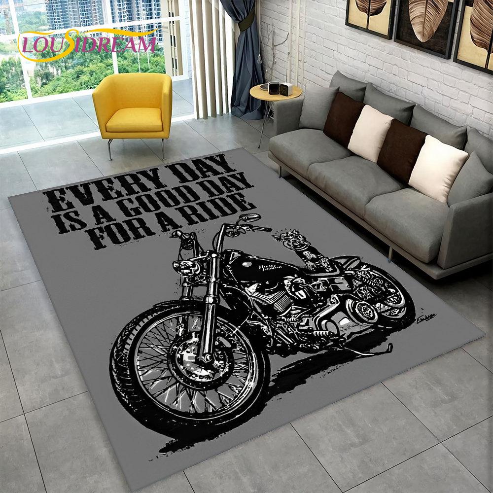 3D Retro Vintage Motorcycle Area Rug Large,Carpet Rug for Living Room Bedroom Sofa Doormat Decor,Child Play Non-slip Floor Mat