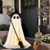 Halloween Ghost Ornament Light-Up Decoration, Spooky Witch Hat with LED Festive Prop Light, Broom Decor for Outdoor Lawn Porch Holiday Party