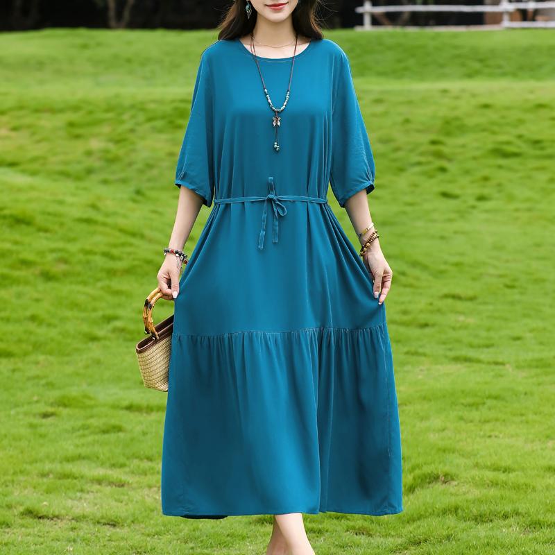 Women's Floral Print Maxi Dress, Tie Waist 3/4 Sleeve Casual Summer Dress (XL-5XL)