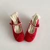 Red French ballet, inner height increase, shallow mouth flat-soled single shoes, women's summer 2025 new skirt, Mary Jane shoes.