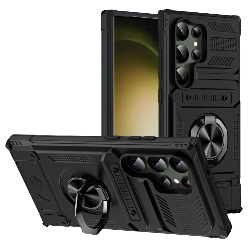 Case For Samsung A14 A15 25 35 55 S24 S23 Ultra Plus FE Magnetic Rotated Ring Kickstand Heavy Duty Drop Protection Wallet Cover