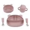 5pcs Baby Feeding Kit Food Grade Silicone Bear Design Plate Bowl Drinking Cup Spoon Fork Infant Feeding Kit