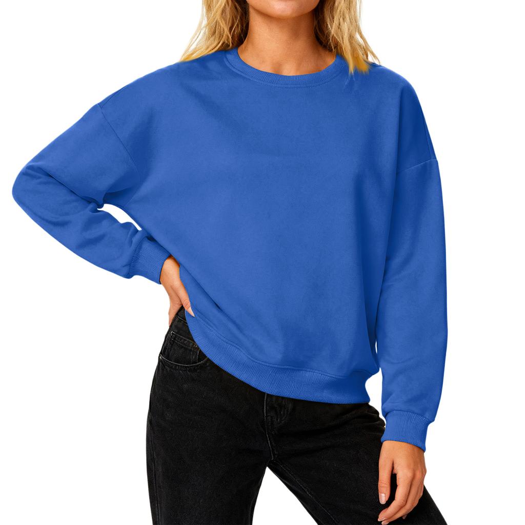 Women's Loose Comfortable Casual And Fashionable Round Neck Threaded Sleeves Solid Color Long Sleeved Sweatshirt