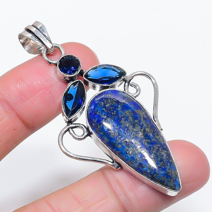 

Натуральный лазурит, топаз 925 стерлинговое серебро ювелирная подвеска 2,56 f1T61