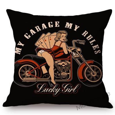 Motorcycle Art Biker Club Decoration Throw Pillow Case Us Retro Letter Print Free Spirit Motorbike Cotton Linen Cushion Cover