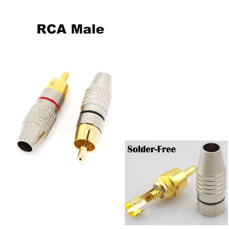 2 Type Gold Plated RCA Male or Female Jack Plug Socket Audio Video Locking Cable Connector Solder Non Solder Solder-Free Adapter