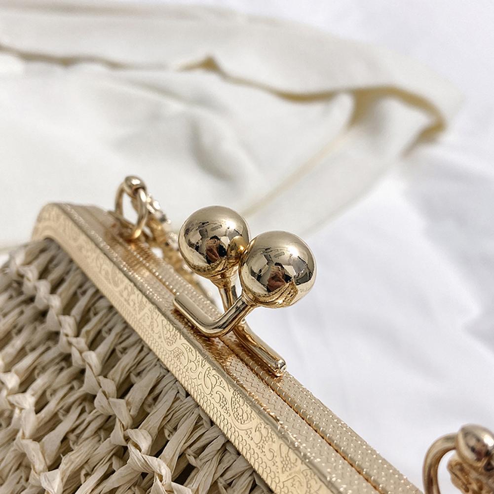Summer Beach Straw Bags Exquisite Gold Chain Party Banquet Purse Hand Woven Handbag Female Clutch Bag Shoulder Crossbody Bags