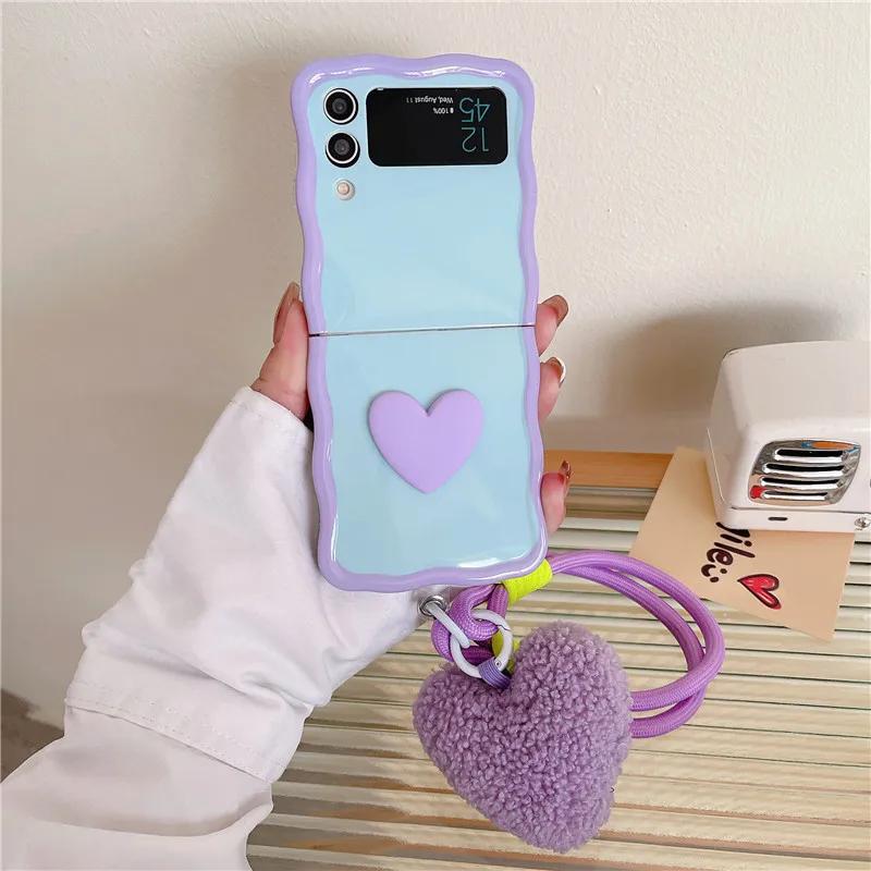 For Samsung Galaxy Z Flip 3 4 5 Phone Case 3D Love Heart Hand Rope Wave Shockproof Cover For Samsung Z Flip3 Flip4 ZFlip5