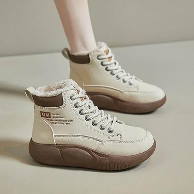 Chaussures de Mode pour Femmes en Vente Bottes à Lacets de Mode pour Femmes Hiver Bout Rond Polaire Peluche pour la Chaleur Bottes Unies à Tige Courte Talons Bas