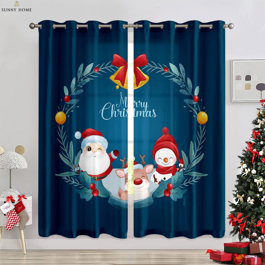 Snowflake Pattern Ball Christmas Holiday Tree 3D Pattern Print Window Curtains Bedroom Space Restaurant Christmas Holiday Gathering Decorative