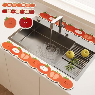 Mignon Tapis d'Égouttement de Robinet 10x60cm Chat Porte-Bonheur Dessin Animé Tapis à Café Antidérapant Lavable Tapis de Bureau Cuisine Salle de Bain
