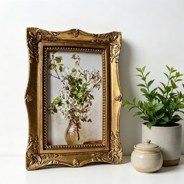 Marco de Fotos Retro, Marco de Fotos Decorativo Antiguo Ornamentado Ovalado para Mesa y Pared Decoración del Hogar