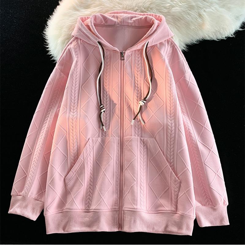 Женские толстовки с капюшоном на молнии свободные повседневные однотонные женская одежда осенние топы с длинными рукавами и шнурком XXL розовый 2796₽