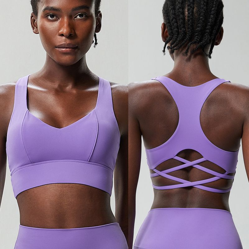 

New Arrival I-Shaped Beauty Back Exercise Underwear Women s High Strength Shockproof Push-up Running Sports Bra Yoga Workout Vest M Jacaranda purple