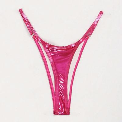 Women G-string Glossy Triangle Shape Solid Color Elastic Soft Mid Waist Adjustable Strap Anti-septic Breathable Thong Lady Briefs Panties