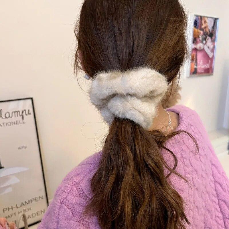 Winter Soft Hair Scrunchies For Women Plush Elastic Hair Band Multicolor Rubber Bands Ponytail Holder Headband Hair Accessories