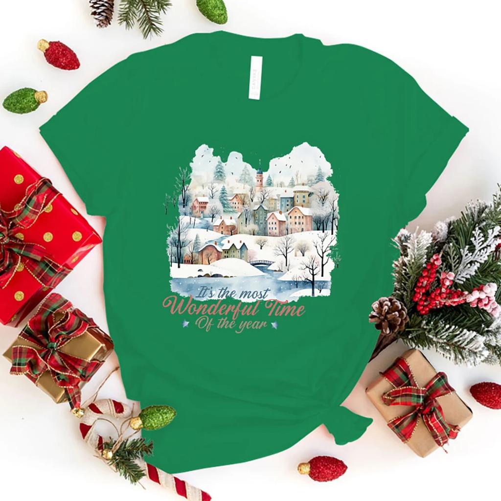 Hot Christmas It'S The Most Wonderful Time Of The Year Print Short Sleeve T Shirts Women Casual Shirts Summer Women'S Crew Neck