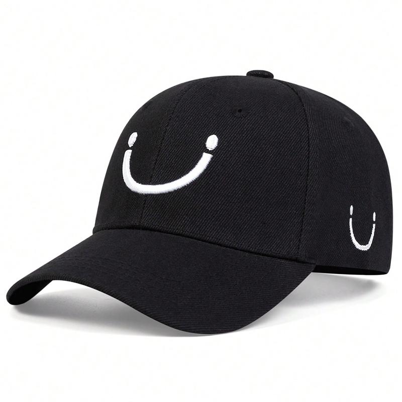 Unisex lächelndes Gesicht Stickerei Snapback Baseballkappen Frühling Herbst Outdoor Verstellbare Freizeitkappen Sonnenschutzmütze Sportkappe black
