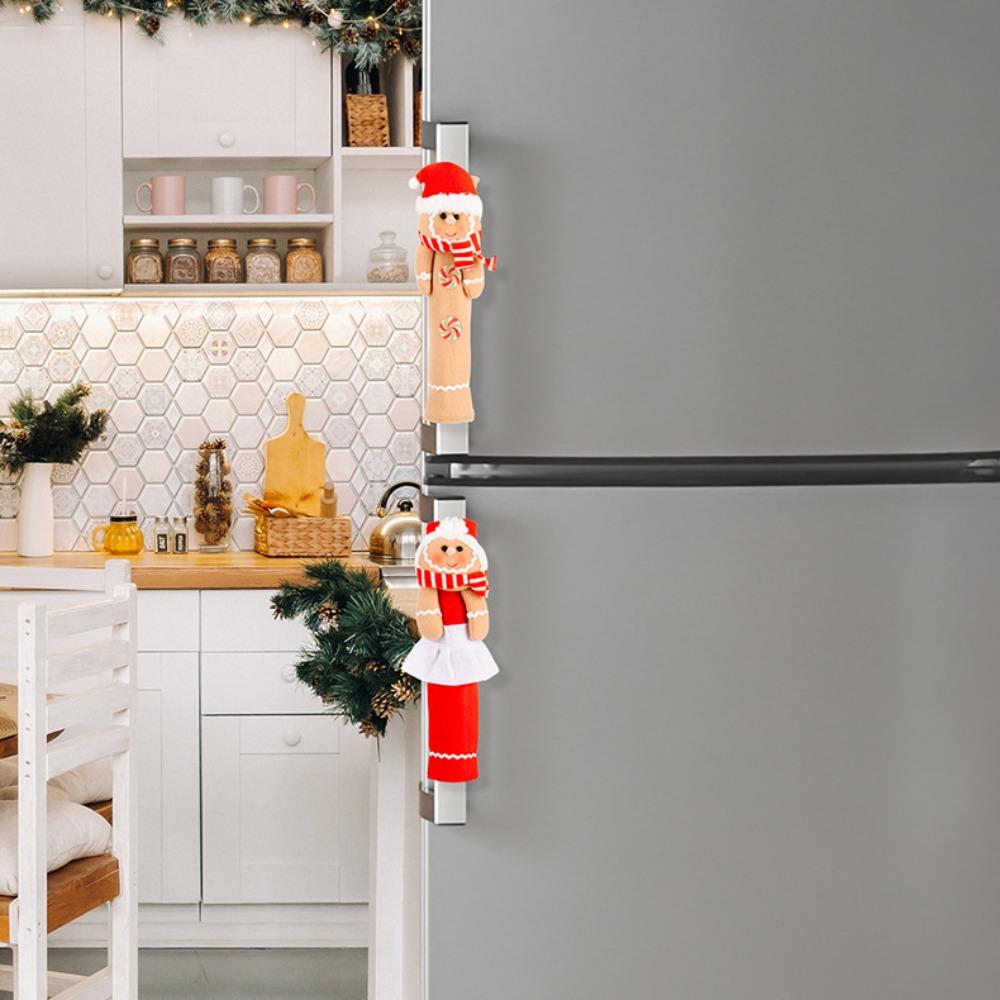 Christmas Door Handle Decoration Cute Cartoon Microwave Refrigerator Handle Cover Keep Warm Protective Cover Home Accessories
