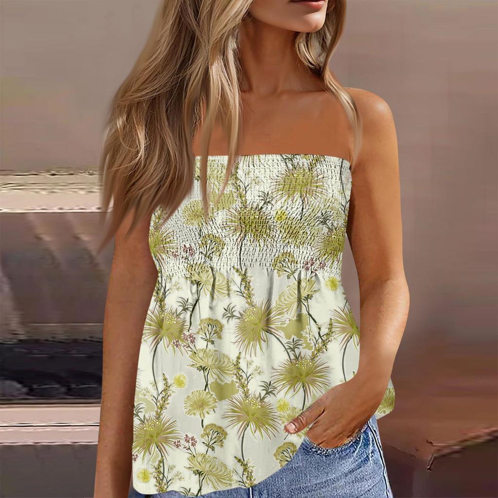 Damskie Topy Eleganckie Casualowe Bluzki Bez Rękawów Top Tube Dla Kobiet, Uroczy Seksowny T-shirt Bez Rękawów z Nadrukiem Odkrywający Ramiona