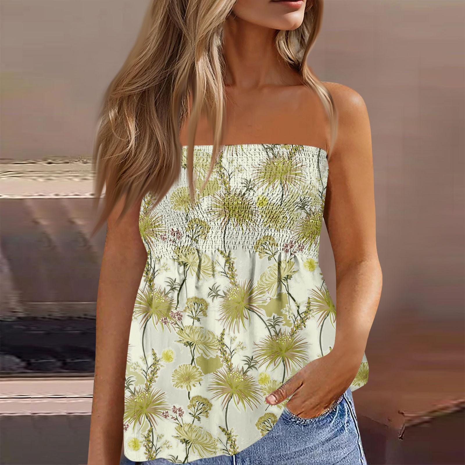 

Женские топы Нарядные повседневные Блузка без рукавов Топы-трубы для женщин, Милая сексуальная футболка без рукавов с принтом на одно плечо XXL жёлтый