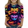 Print Tops For Youth Girls Round Neck 3/4 Sleeves T-Shirts Trendy Tops Outfit Tees