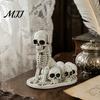 Collectible Resin Pet Sculpture Halloween Dog/Cat Skull Figurine, Gothic Animal Statue Party Atmosphere Decor for Desk Fireplace, Spooky Home Tabletop