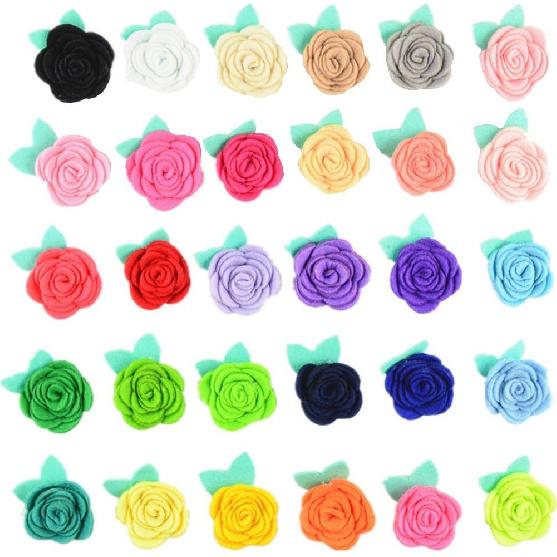 Assorted Colors 30pcs Rose Felt Applique Kits Flower Felt Scrapbooking Non-Woven Stickers Sew On Applique Felt Pads for DIY Handcraft Decoration