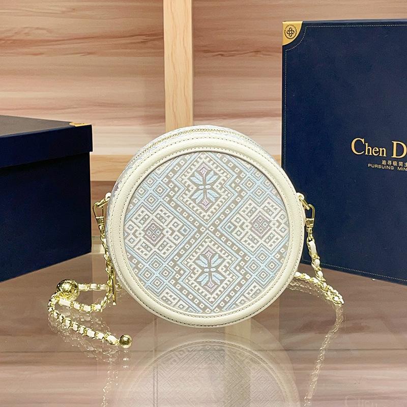 Crossbody Handbag with High-end Luxury Ethnic Style Fashion Chain Strap Women's Small Round Bag
