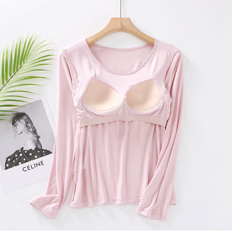 

Модальная утепленная майка-бра с длинным рукавом для повседневной носки, со встроенным теплым базовым слоем, без косточек и сдавливания. M (75-90 Jin) розовый