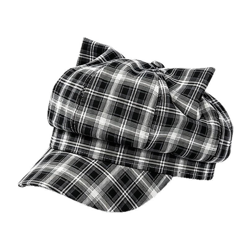 Autumn and winter Japan and Korea retro hat women's plaid simple versatile octagonal hat literary and sweet commuter newsboy hat