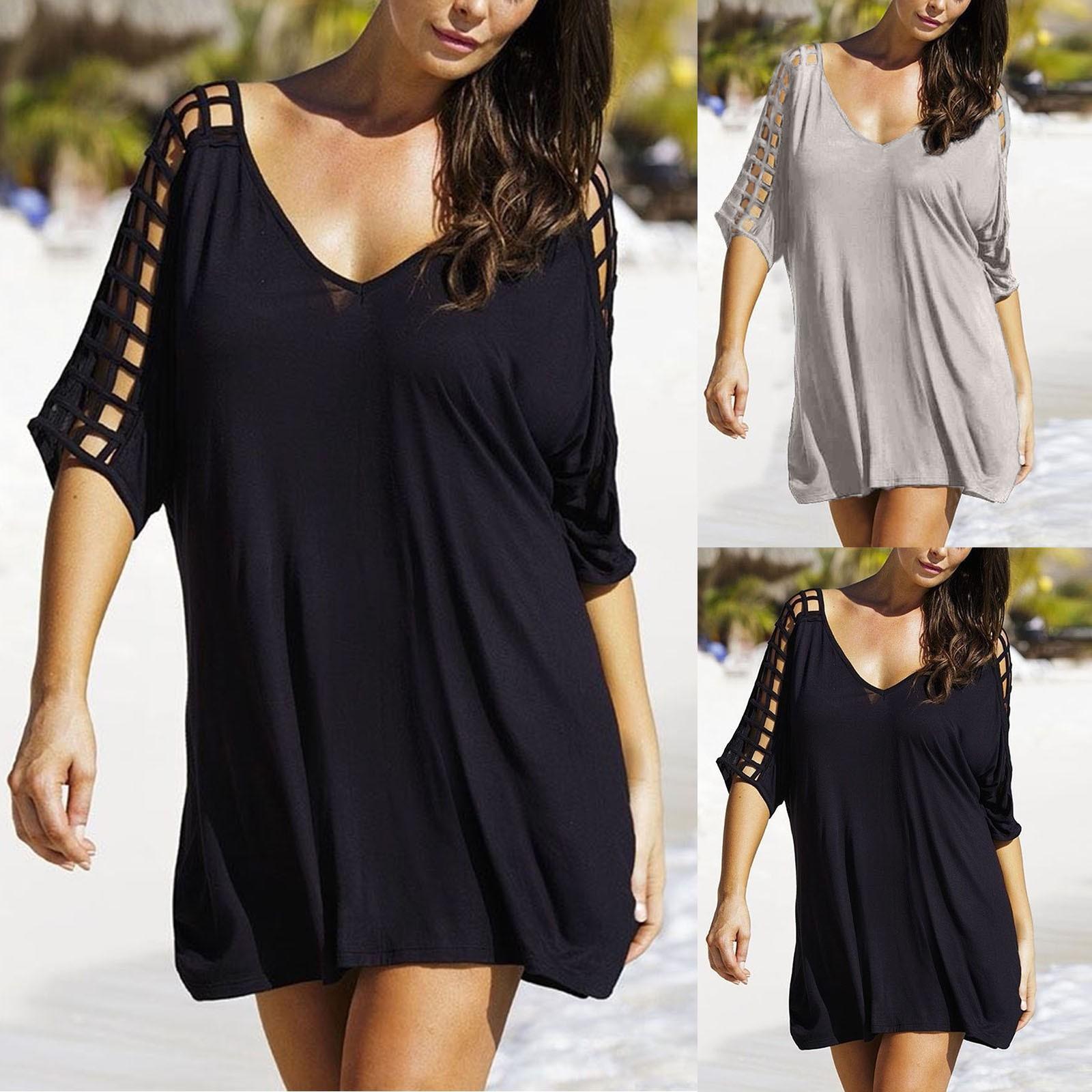 

Женская модная повседневная трикотажная блузка, однотонная свободная пляжная блузка