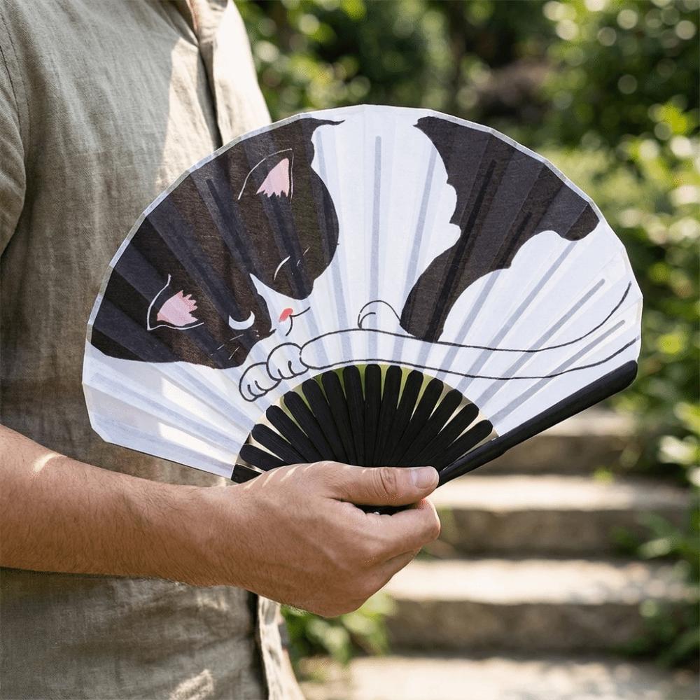 Cute Retro Folding Fan Japanese Style Cartoon Decorative Fan Shell Shape with Tassels Hand Cranked Fan Dance Performance