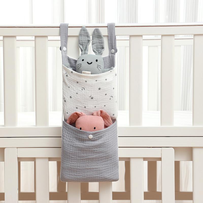Hanging Baby Bed Storage Bags Cotton Portable Newborn Crib Organizer Toy Diaper Pocket for Crib Bedding Set Nappy Store Bags