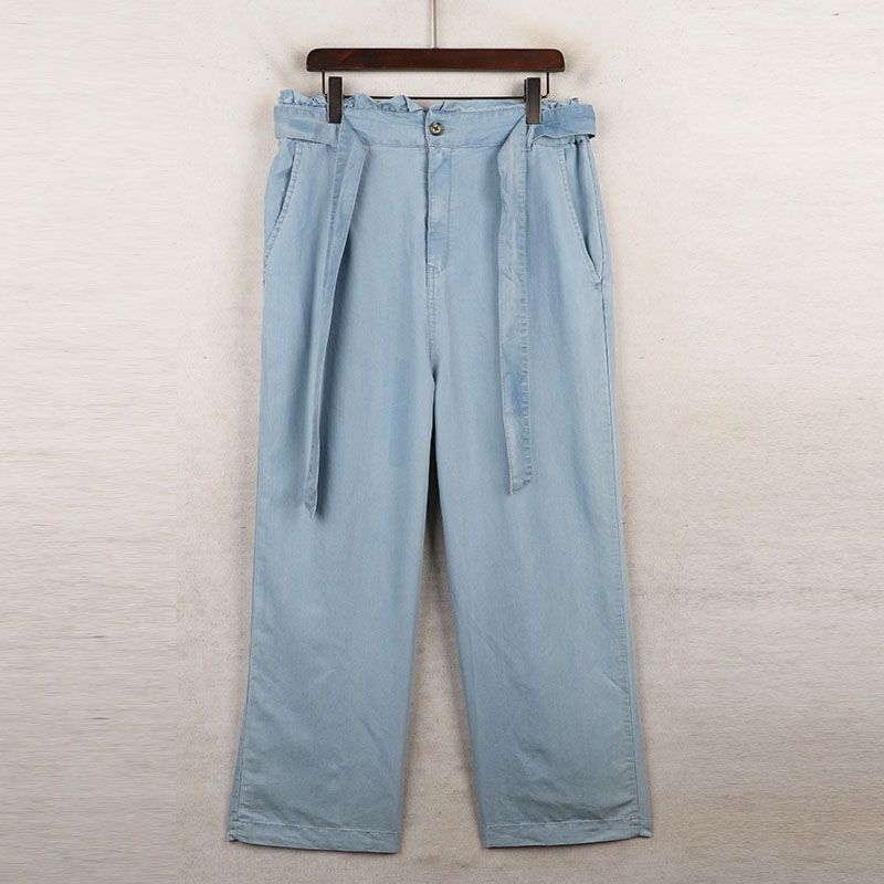 

Sunshine House Autumn and Winter Export European and American Women s Clothing Large Straight-Leg Pants Denim Loose Pants Pants Light blue Waist 92