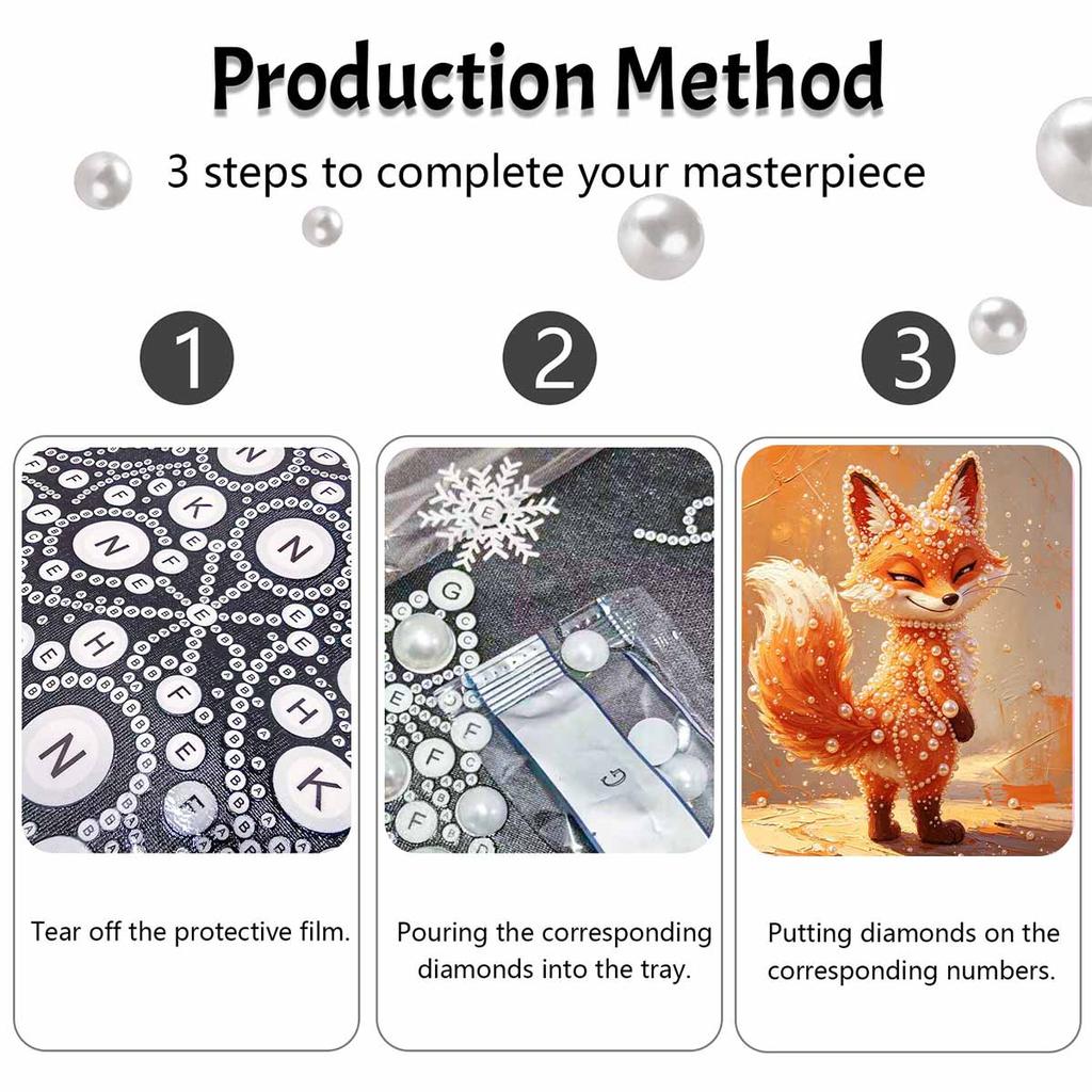 DIY 5D Pearl Bead Painting Kit with Frame Cute Fox Design Shiny Canvas Art for Bedroom Wall Decor and Gift Collection Modern Home Decor 123