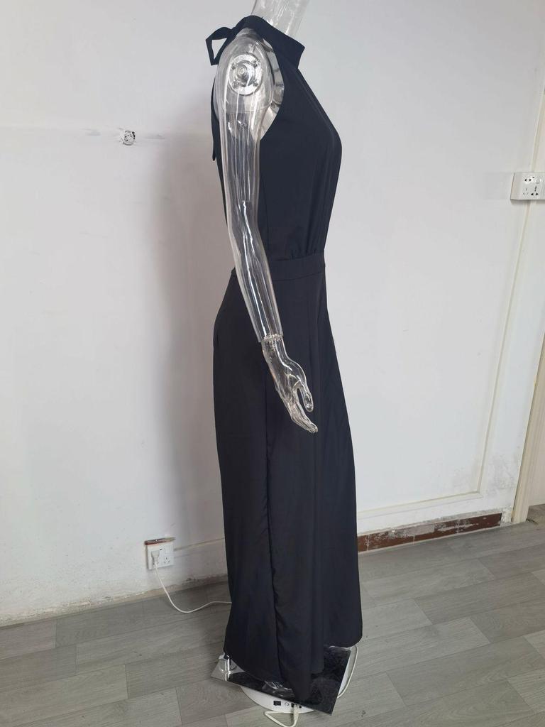 2026 Women's Elegant Waist-Cinching Long Sleeve Halter Jumpsuit with Lace-up and Print
