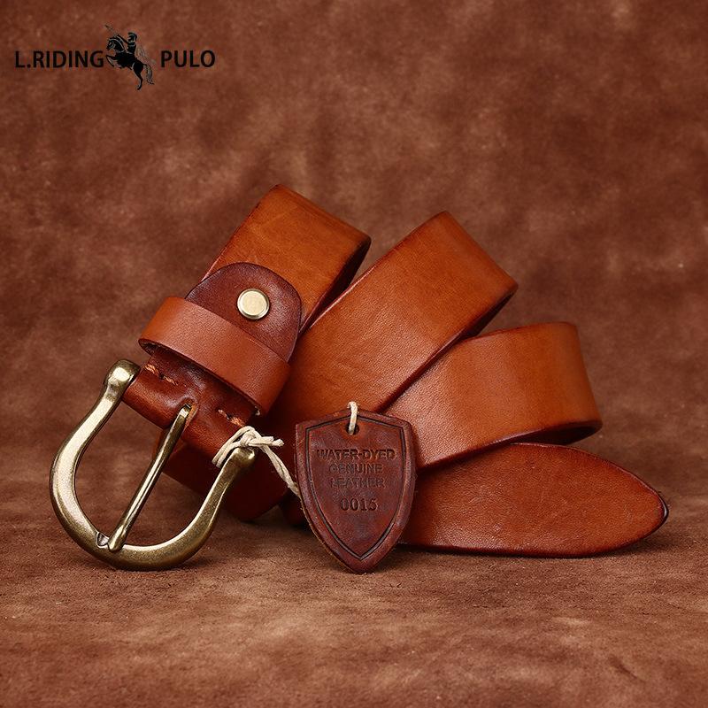 High-end Retro Water-dyed Genuine Leather Belt for Men, Top Layer Cowhide, Retro Fashion Trendy Versatile Horseshoe Buckle Belt for Men