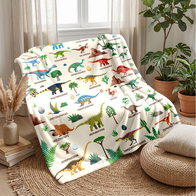 Dinosaur Thunderstorm Artwork Blanket Personalized Name Flannel Blanket Soft Cozy Plush Throw for Sofa Bed Lightweight Home Decor