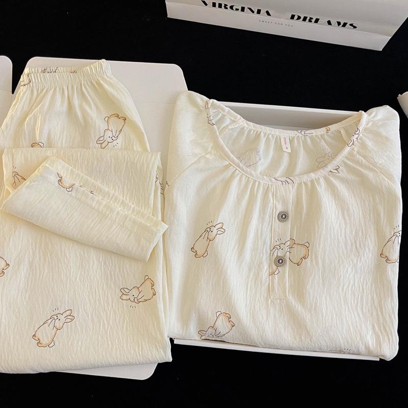 Women's Cloud Cotton Cartoon Pajama Set – Long Sleeve, Crew Neck, Plus Size, Outdoor Wear