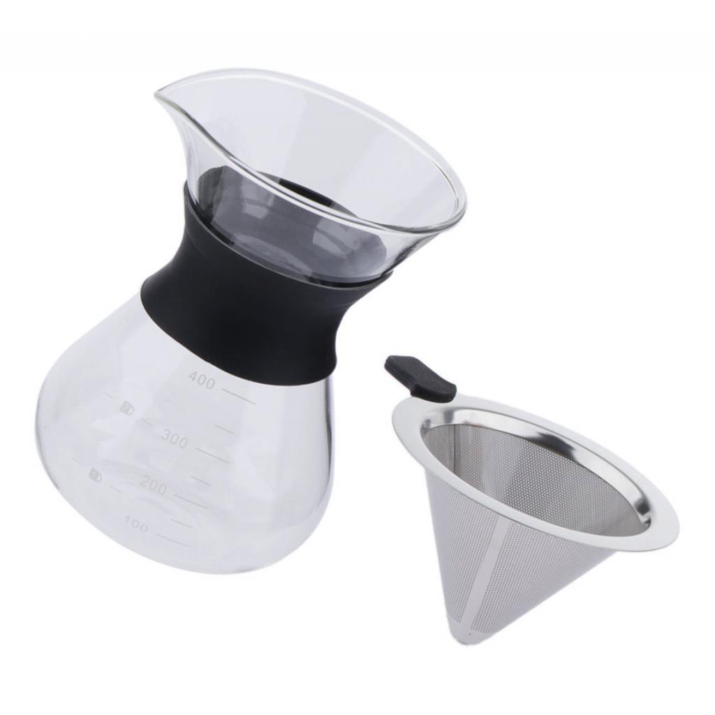 Coffee Maker, 7oz Glass Carafe and Reusable Stainless Steel Permanent Filter Manual Dripper