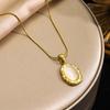 Titanium Steel Oval Shape White Cat Eye Opal Stone Pendant Necklace  Jewelry Gift