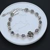 100% Solid 925 Sterling Silver Retro Bracelet for Women Men Vintage Handmade Rose Shape Simple Bracelet Birthday Gift