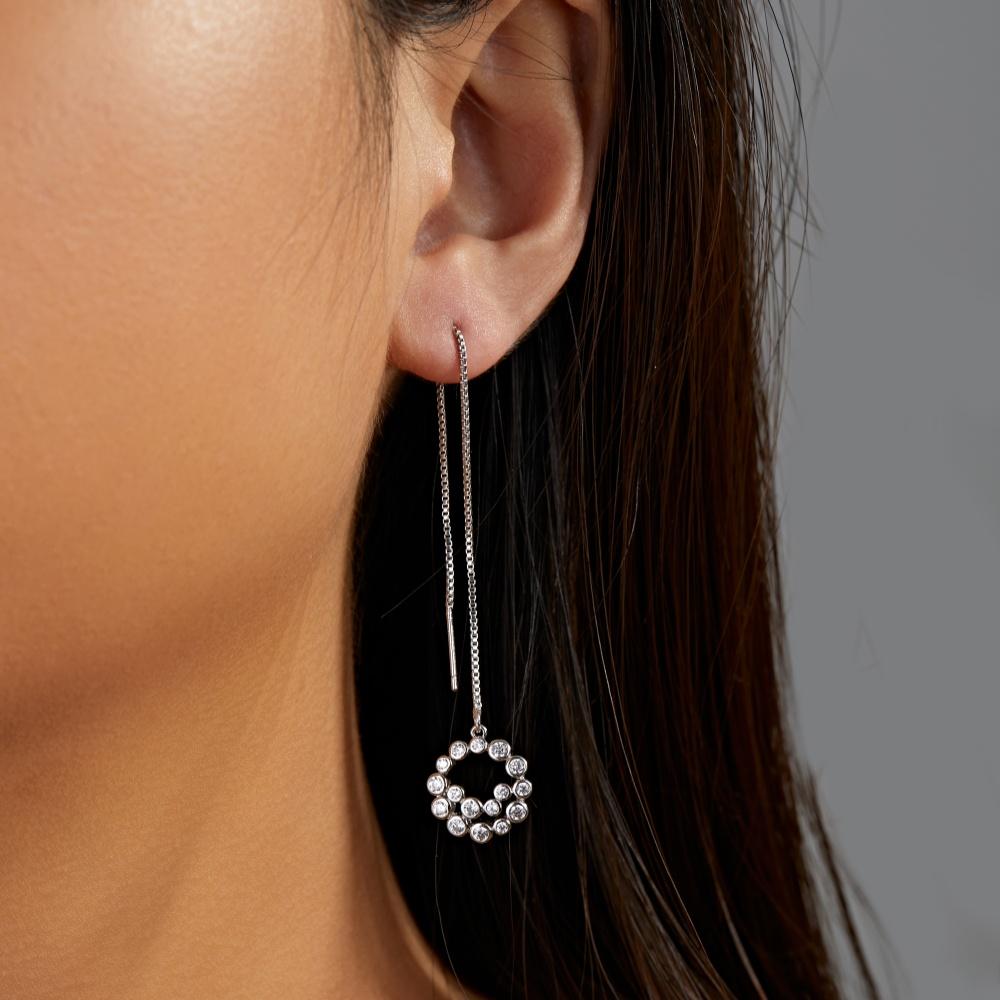 Cercei lungi cu zirconiu cubic, cu ciucuri rotunde și ciucuri, pentru urechi