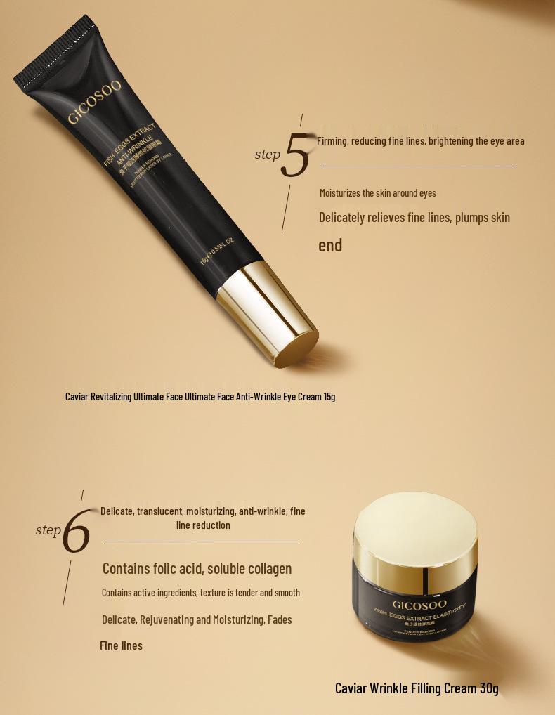 Ji Kou Xiu Kaviar Revitalisierendes Anti-Falten 7-teiliges Hautpflege-Set: Essenz, Toner, Lotion, Creme und Kosmetika für Schönheitsstudios.