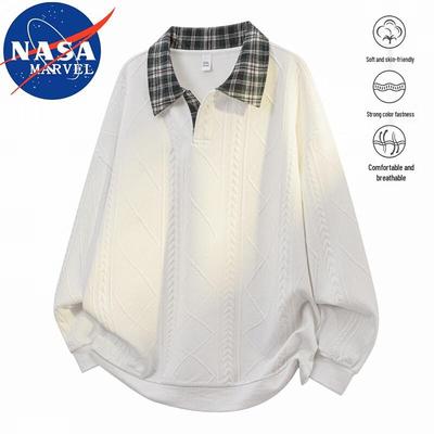 NASA MARVEL Men's Polo Collar Long Sleeve Top
